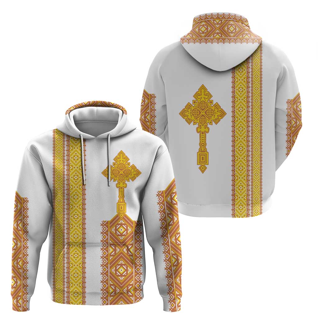 Habesha Motifs Ethiopia Zip Hoodie Tilet White Gold