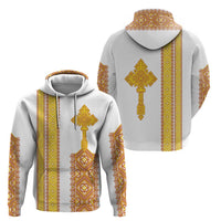 Habesha Motifs Ethiopia Zip Hoodie Tilet White Gold