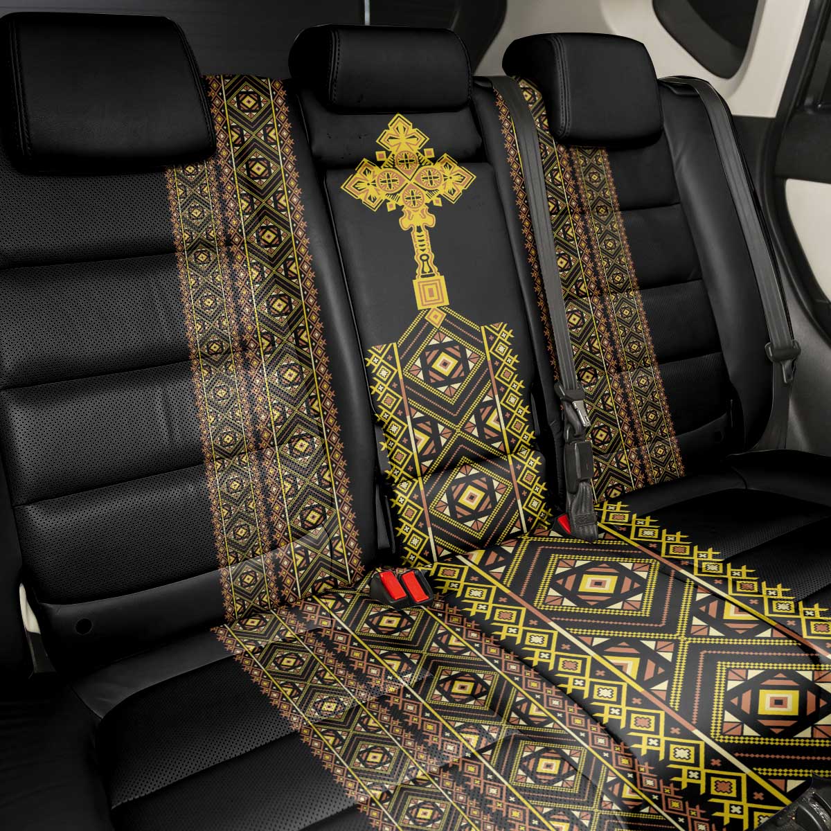 Habesha Motifs Ethiopia Back Car Seat Cover Tilet Black Gold