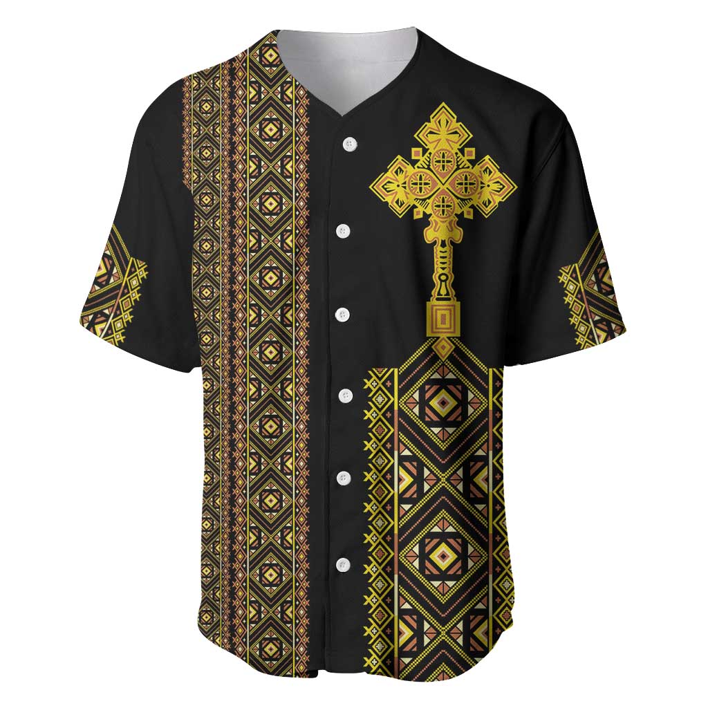 Habesha Motifs Ethiopia Baseball Jersey Tilet Black Gold