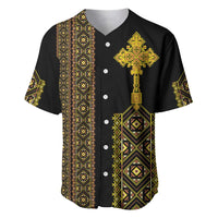 Habesha Motifs Ethiopia Baseball Jersey Tilet Black Gold