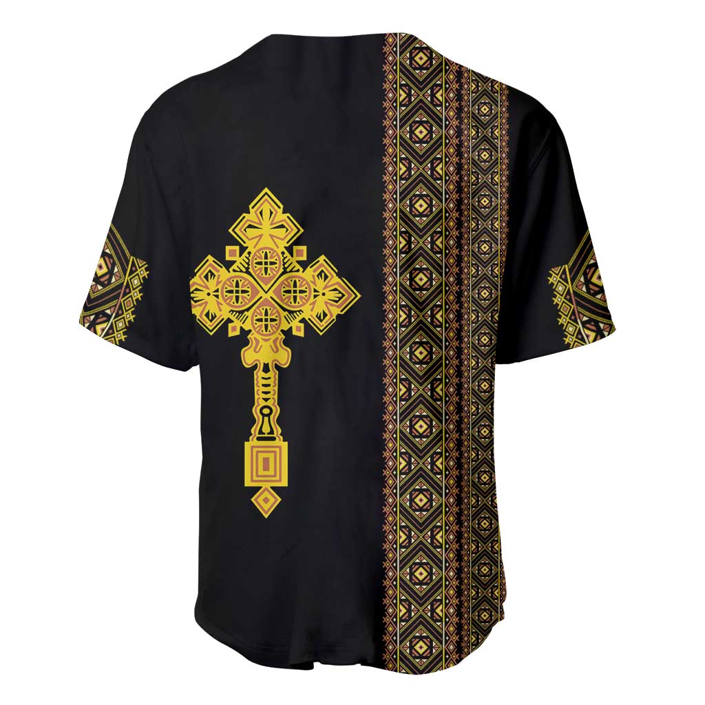 Habesha Motifs Ethiopia Baseball Jersey Tilet Black Gold