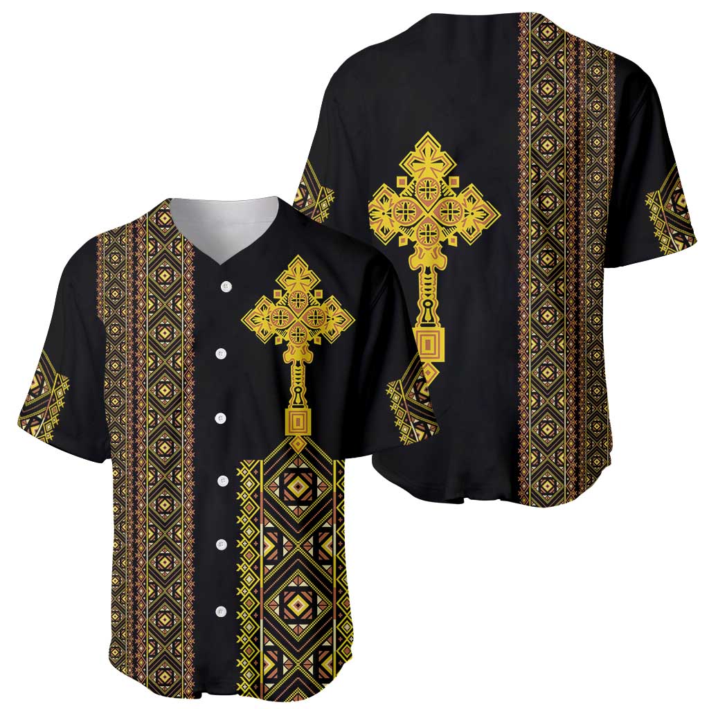 Habesha Motifs Ethiopia Baseball Jersey Tilet Black Gold