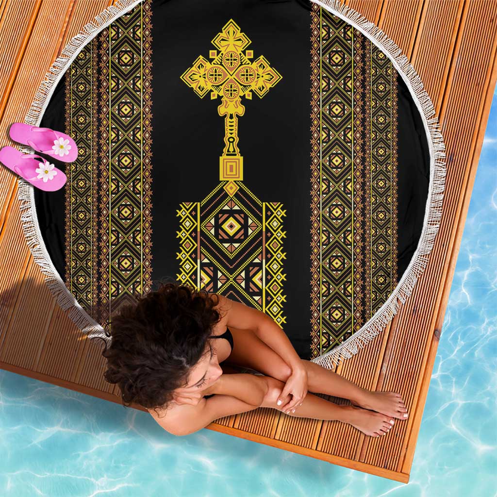 Habesha Motifs Ethiopia Beach Blanket Tilet Black Gold