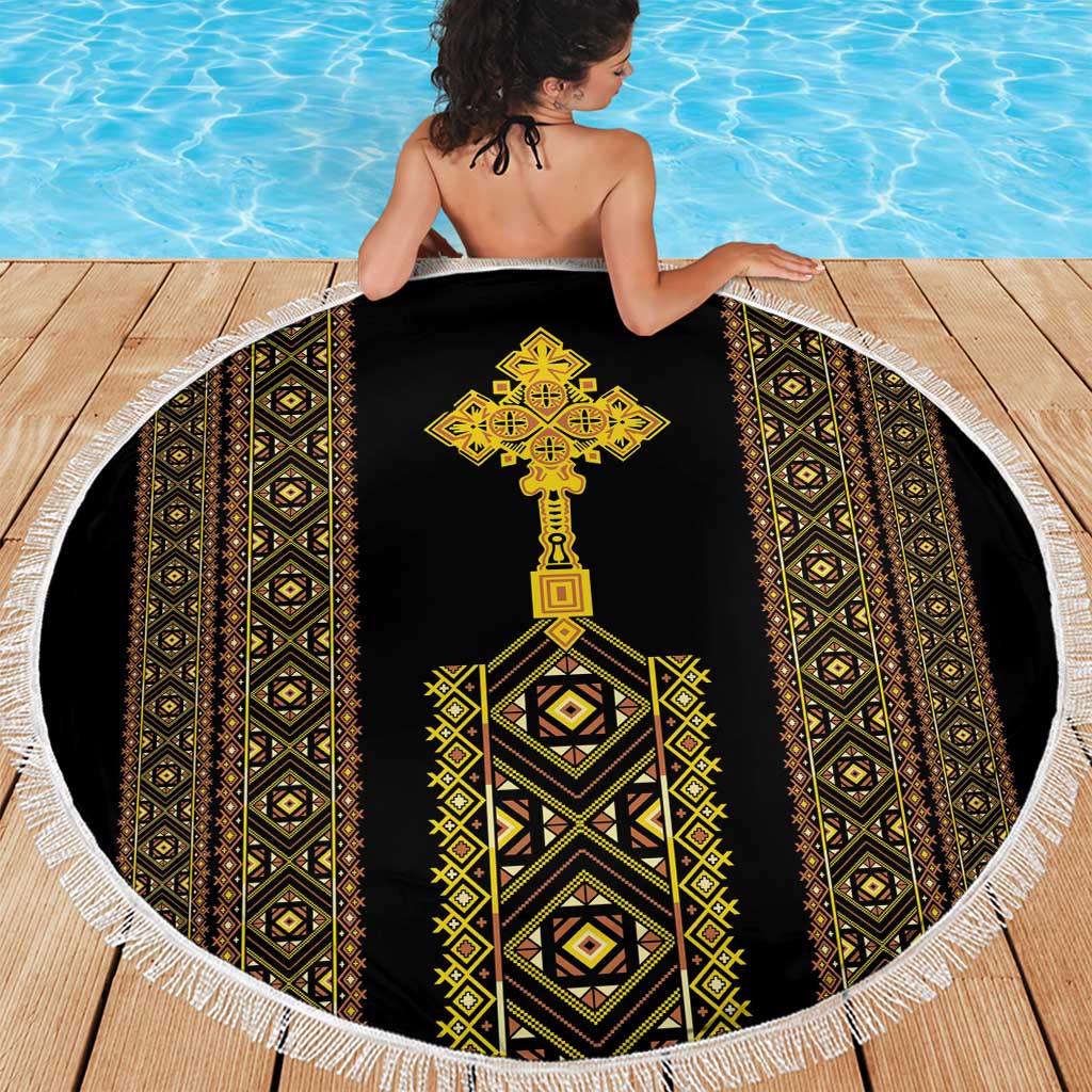 Habesha Motifs Ethiopia Beach Blanket Tilet Black Gold