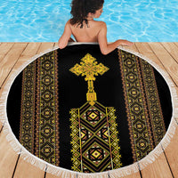 Habesha Motifs Ethiopia Beach Blanket Tilet Black Gold