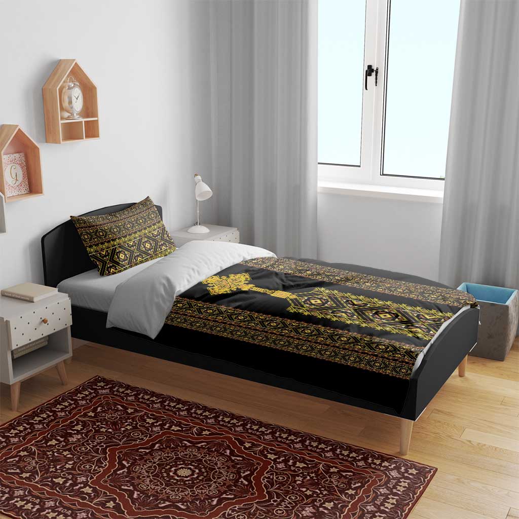 Habesha Motifs Ethiopia Bedding Set Tilet Black Gold