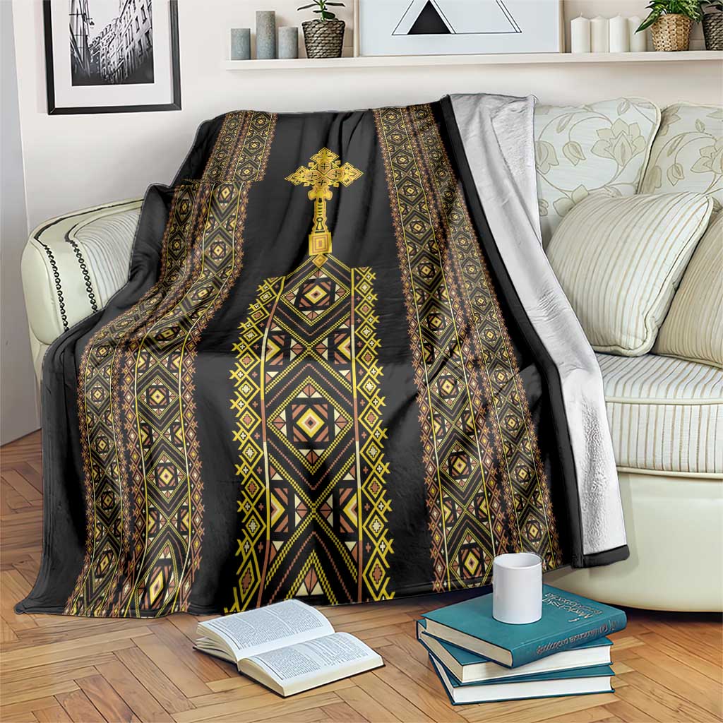 Habesha Motifs Ethiopia Blanket Tilet Black Gold