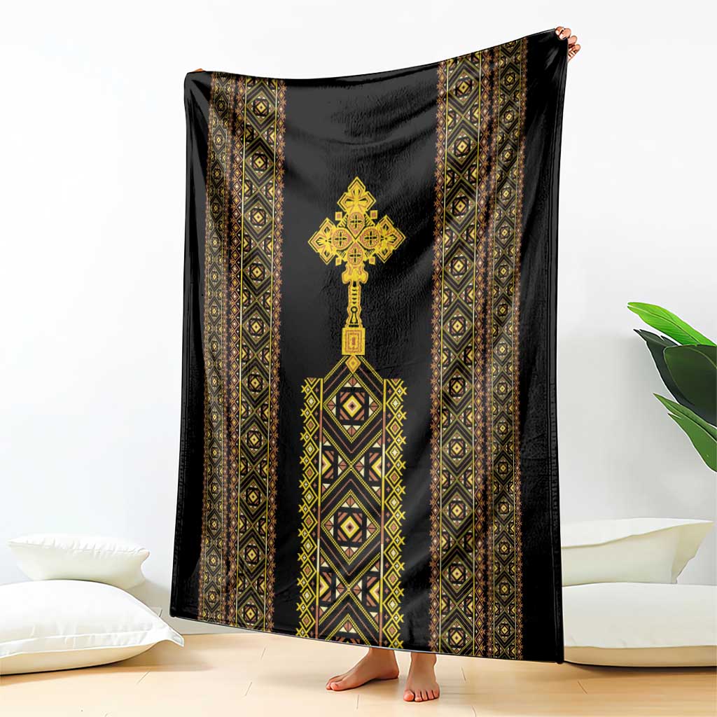 Habesha Motifs Ethiopia Blanket Tilet Black Gold