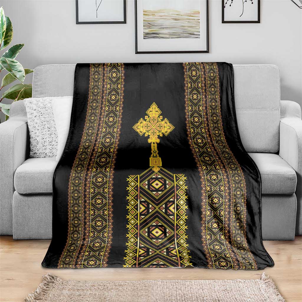 Habesha Motifs Ethiopia Blanket Tilet Black Gold