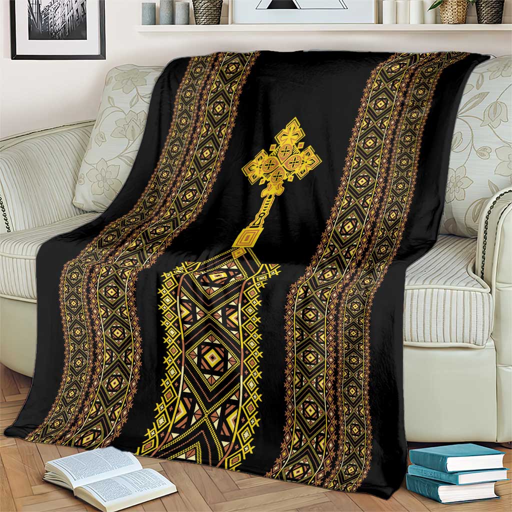 Habesha Motifs Ethiopia Blanket Tilet Black Gold