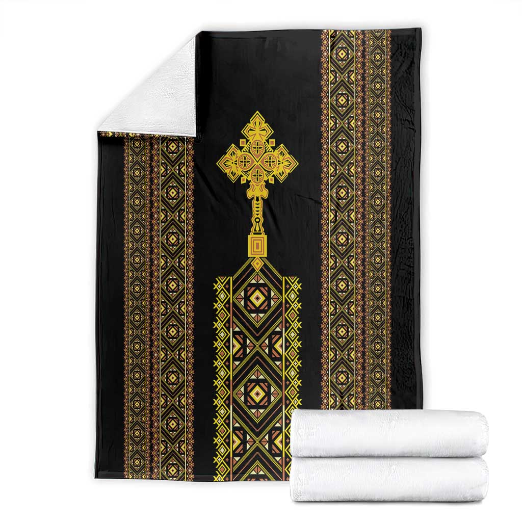 Habesha Motifs Ethiopia Blanket Tilet Black Gold