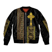Habesha Motifs Ethiopia Bomber Jacket Tilet Black Gold