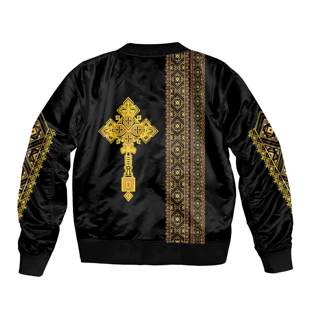 Habesha Motifs Ethiopia Bomber Jacket Tilet Black Gold