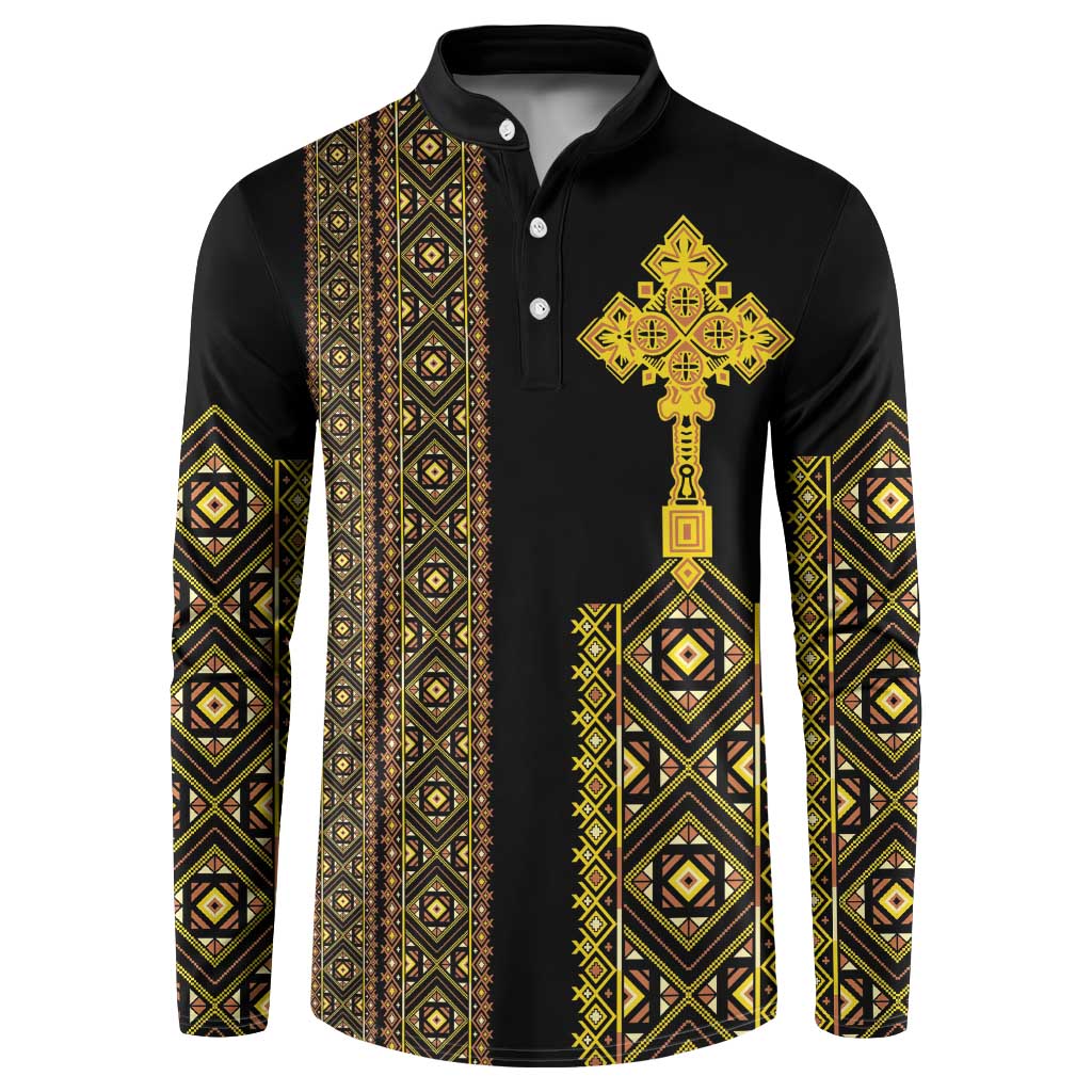 Habesha Motifs Ethiopia Button Sweatshirt Tilet Black Gold