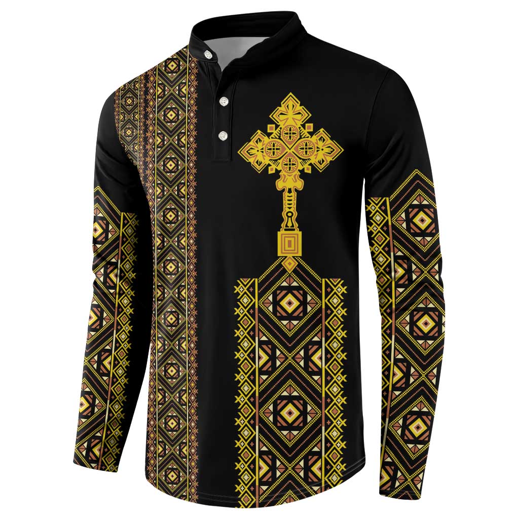 Habesha Motifs Ethiopia Button Sweatshirt Tilet Black Gold