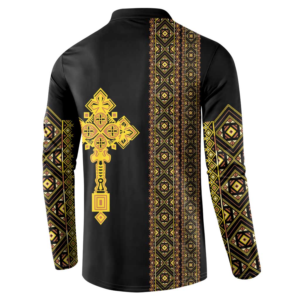 Habesha Motifs Ethiopia Button Sweatshirt Tilet Black Gold