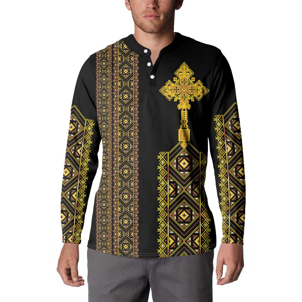 Habesha Motifs Ethiopia Button Sweatshirt Tilet Black Gold