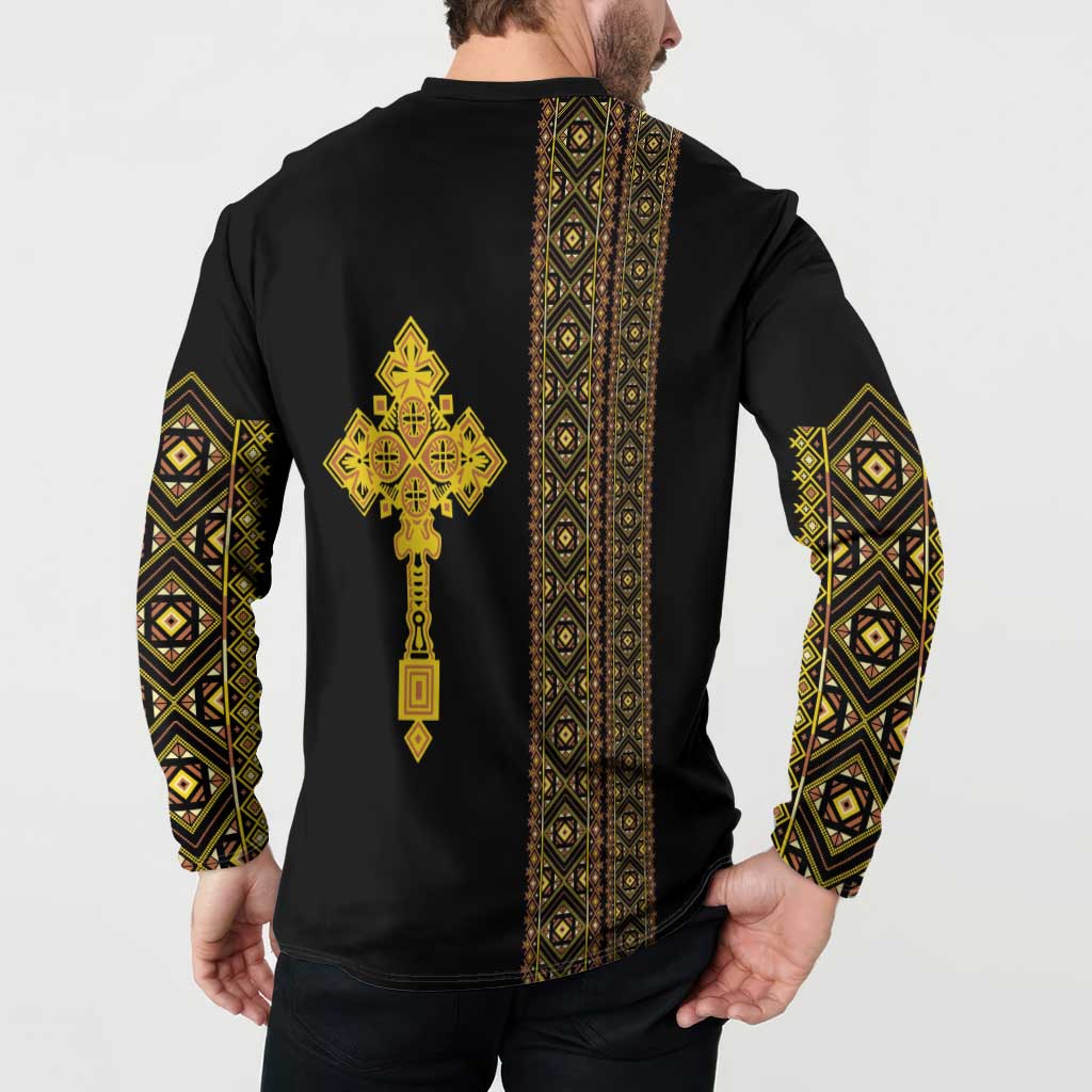 Habesha Motifs Ethiopia Button Sweatshirt Tilet Black Gold