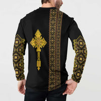 Habesha Motifs Ethiopia Button Sweatshirt Tilet Black Gold