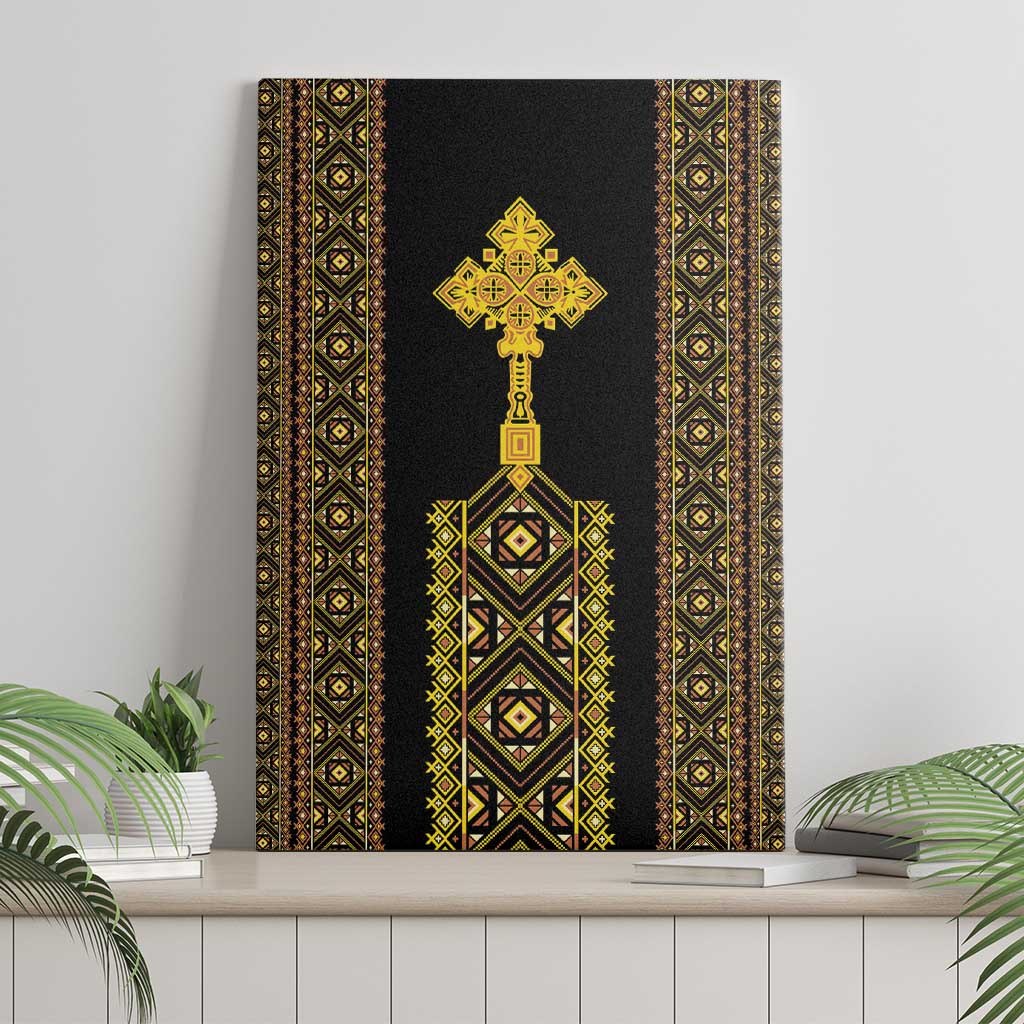 Habesha Motifs Ethiopia Canvas Wall Art Tilet Black Gold