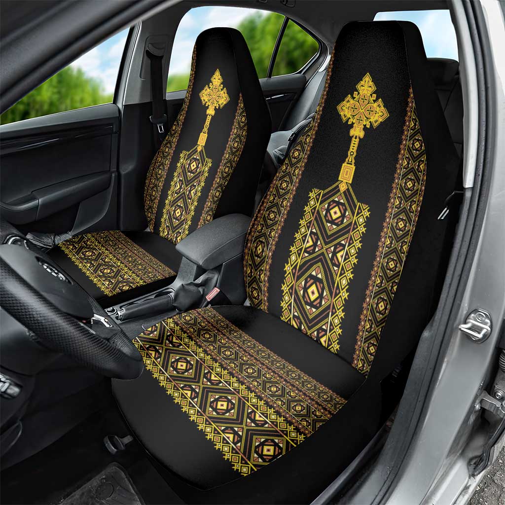 Habesha Motifs Ethiopia Car Seat Cover Tilet Black Gold