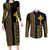 Habesha Motifs Ethiopia Couples Matching Long Sleeve Bodycon Dress and Long Sleeve Button Shirt Tilet Black Gold