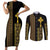 Habesha Motifs Ethiopia Couples Matching Short Sleeve Bodycon Dress and Long Sleeve Button Shirt Tilet Black Gold