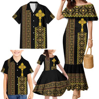 Habesha Motifs Ethiopia Family Matching Mermaid Dress and Hawaiian Shirt Tilet Black Gold