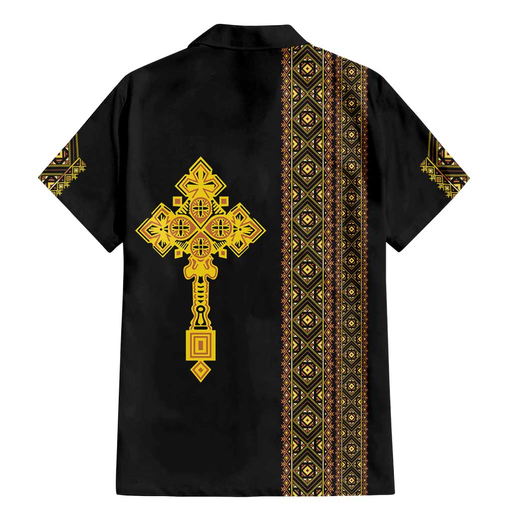 Habesha Motifs Ethiopia Family Matching Mermaid Dress and Hawaiian Shirt Tilet Black Gold