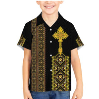 Habesha Motifs Ethiopia Family Matching Mermaid Dress and Hawaiian Shirt Tilet Black Gold
