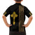 Habesha Motifs Ethiopia Family Matching Off The Shoulder Long Sleeve Dress and Hawaiian Shirt Tilet Black Gold