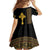 Habesha Motifs Ethiopia Family Matching Off The Shoulder Long Sleeve Dress and Hawaiian Shirt Tilet Black Gold