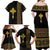 Habesha Motifs Ethiopia Family Matching Off Shoulder Maxi Dress and Hawaiian Shirt Tilet Black Gold
