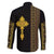 Habesha Motifs Ethiopia Family Matching Off Shoulder Maxi Dress and Hawaiian Shirt Tilet Black Gold