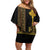 Habesha Motifs Ethiopia Family Matching Off Shoulder Short Dress and Hawaiian Shirt Tilet Black Gold