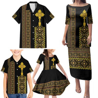 Habesha Motifs Ethiopia Family Matching Puletasi and Hawaiian Shirt Tilet Black Gold
