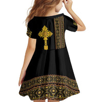 Habesha Motifs Ethiopia Family Matching Short Sleeve Bodycon Dress and Hawaiian Shirt Tilet Black Gold