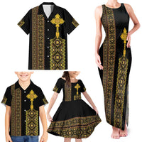 Habesha Motifs Ethiopia Family Matching Tank Maxi Dress and Hawaiian Shirt Tilet Black Gold
