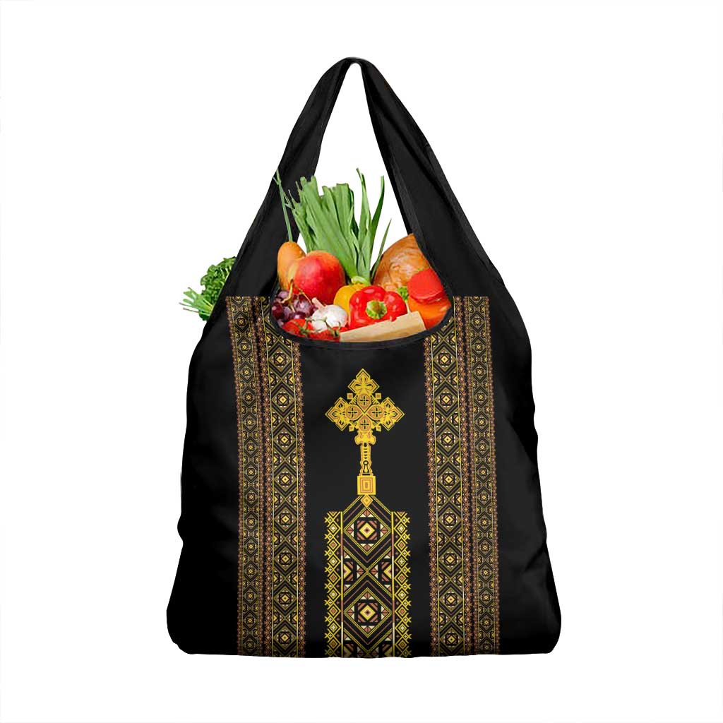 Habesha Motifs Ethiopia Grocery Bag Tilet Black Gold