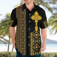 Habesha Motifs Ethiopia Hawaiian Shirt Tilet Black Gold