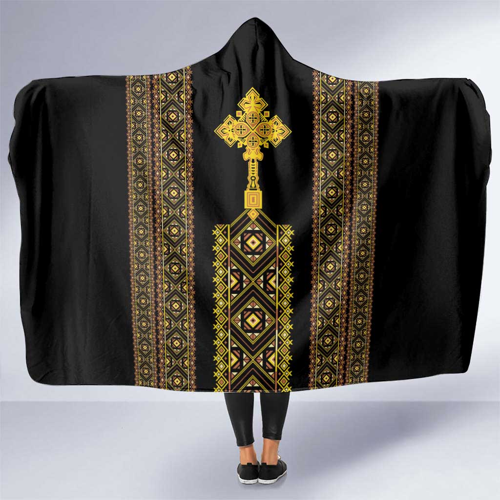 Habesha Motifs Ethiopia Hooded Blanket Tilet Black Gold
