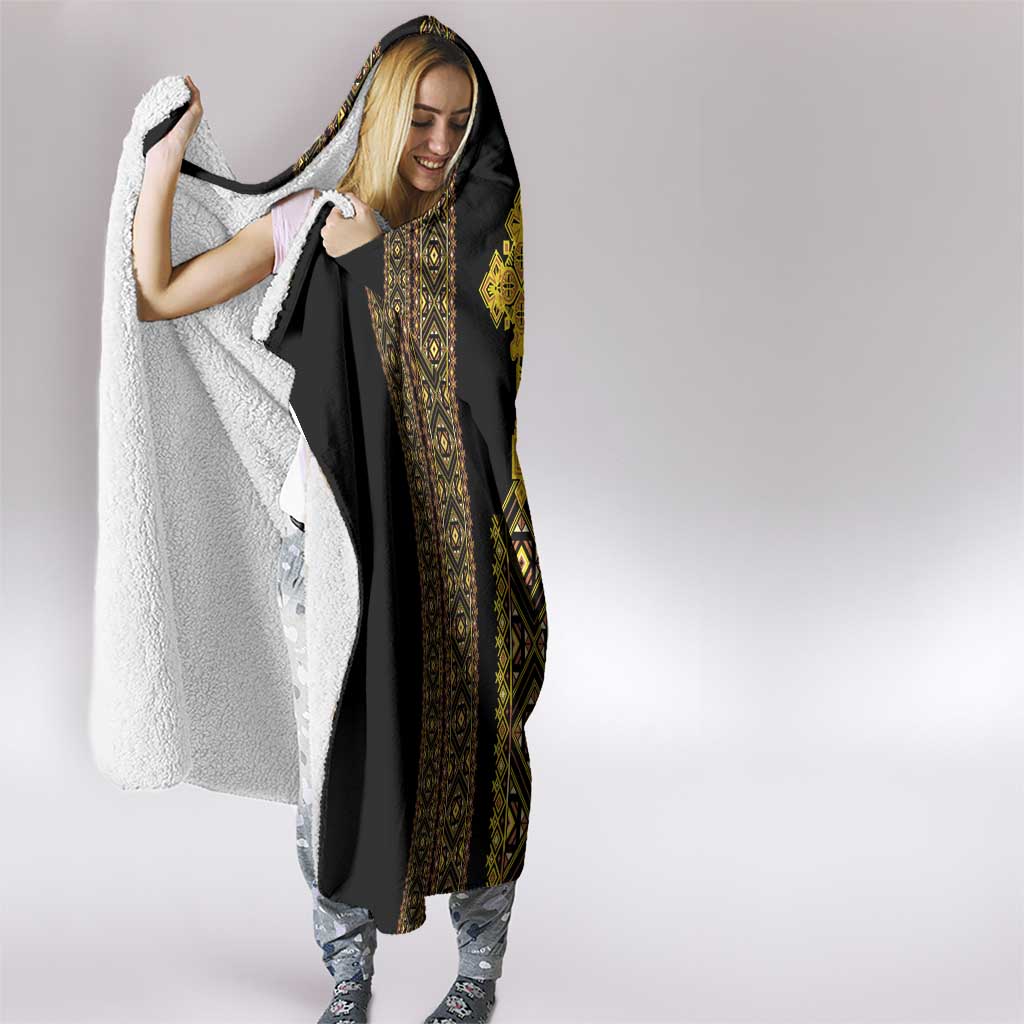 Habesha Motifs Ethiopia Hooded Blanket Tilet Black Gold