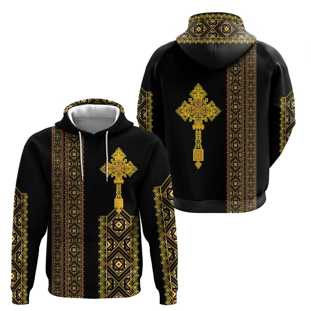 Habesha Motifs Ethiopia Hoodie Tilet Black Gold