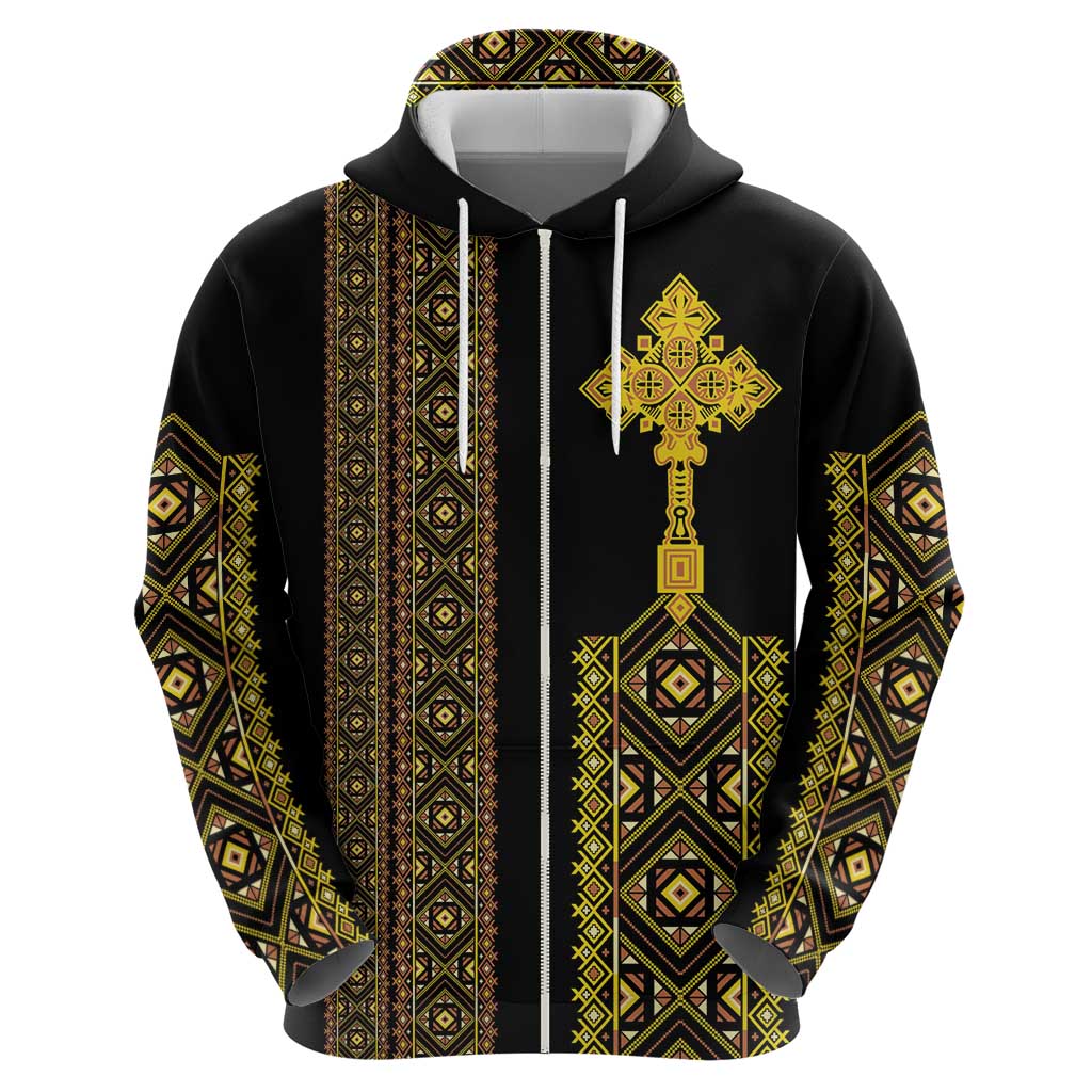 Habesha Motifs Ethiopia Hoodie Tilet Black Gold