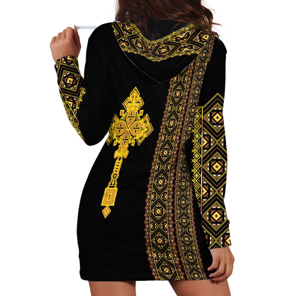 Habesha Motifs Ethiopia Hoodie Dress Tilet Black Gold