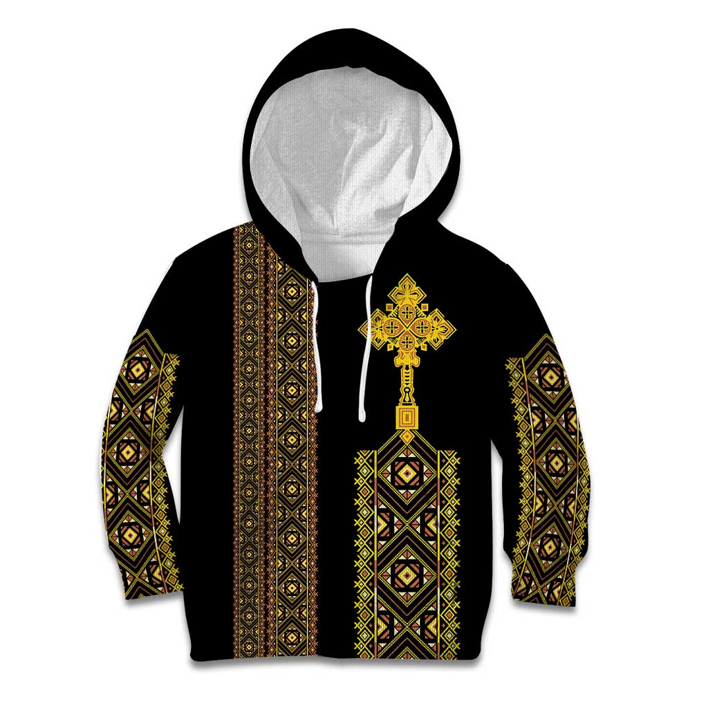 Habesha Motifs Ethiopia Kid Hoodie Tilet Black Gold