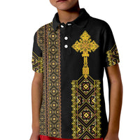 Habesha Motifs Ethiopia Kid Polo Shirt Tilet Black Gold