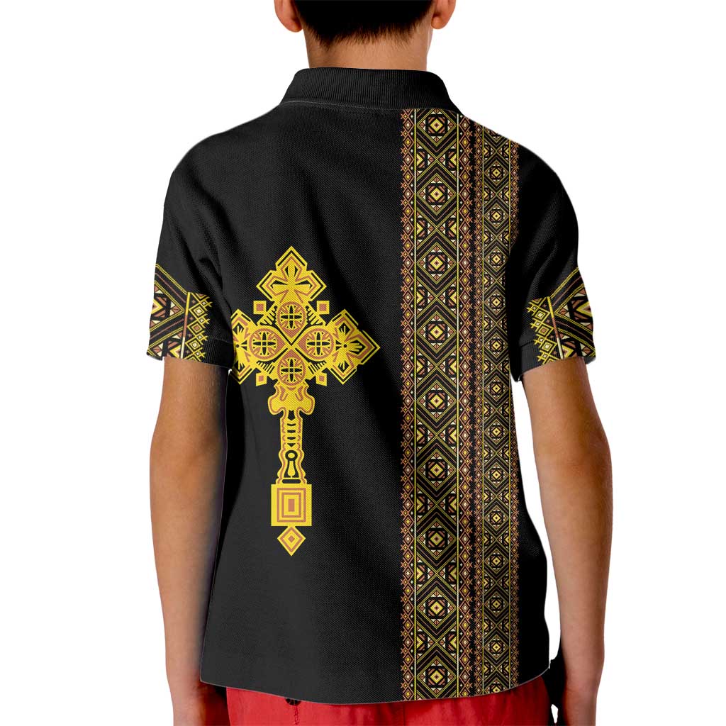 Habesha Motifs Ethiopia Kid Polo Shirt Tilet Black Gold