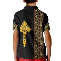 Habesha Motifs Ethiopia Kid Polo Shirt Tilet Black Gold